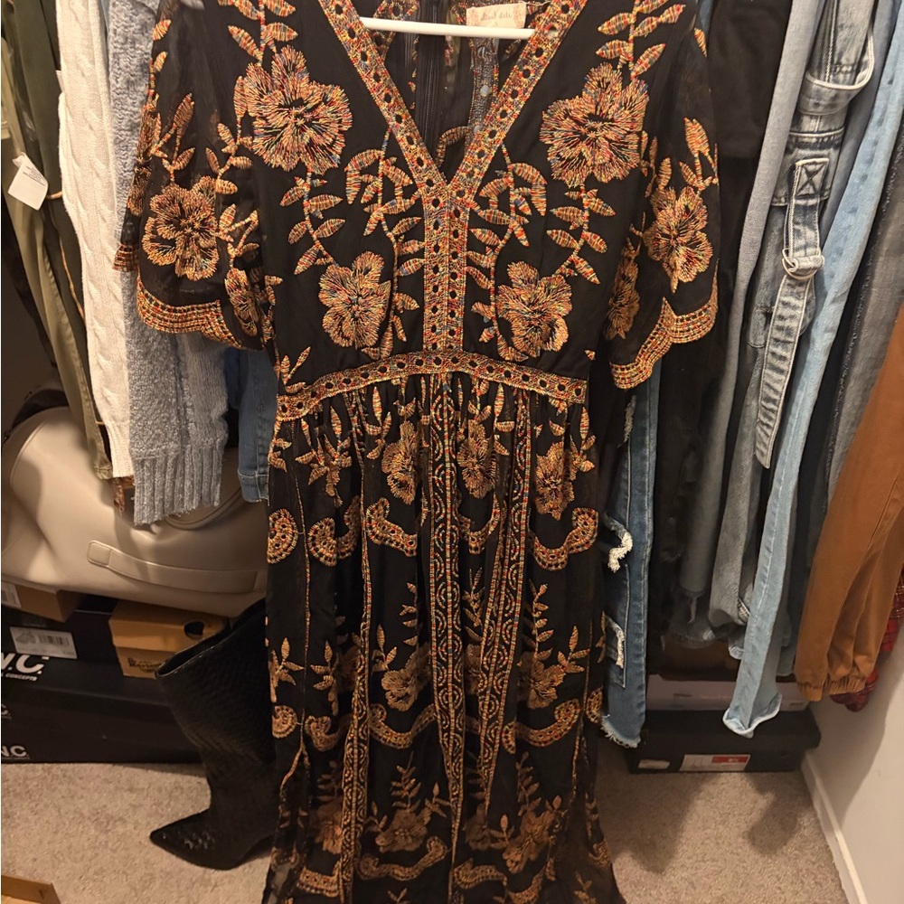 Altar'd State Black and Gold Floral Maxi Dress
